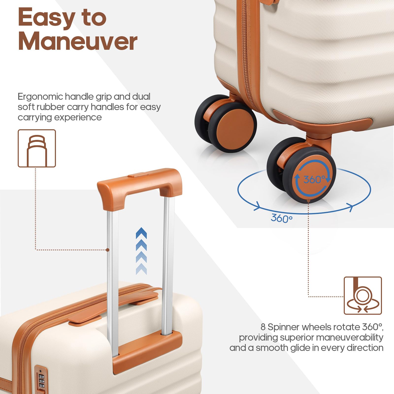 Beige 3pc Hardshell Luggage Set with 20 Carry-On  18 Backpack