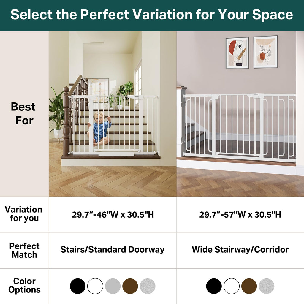Open-Box New Cumbor Adjustable Baby Gate - 29.7-46 Width White Double-Lock Safety