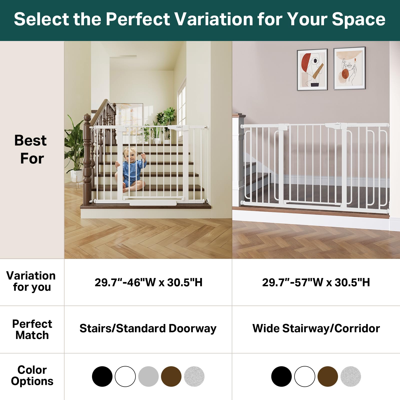 Open-Box New Cumbor Adjustable Baby Gate - 29.7-46 Width White Double-Lock Safety