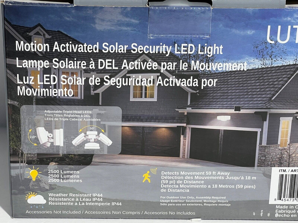 Lumen LED Solar Motion Activated Security Light Triple Head White