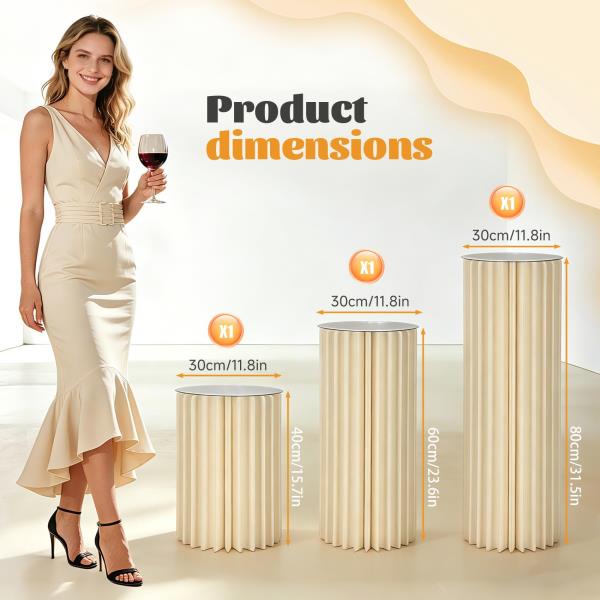 Set of 3 Cylinder Stands for Party 15.7 23.6 31.5 White Foldable Cardboard Display