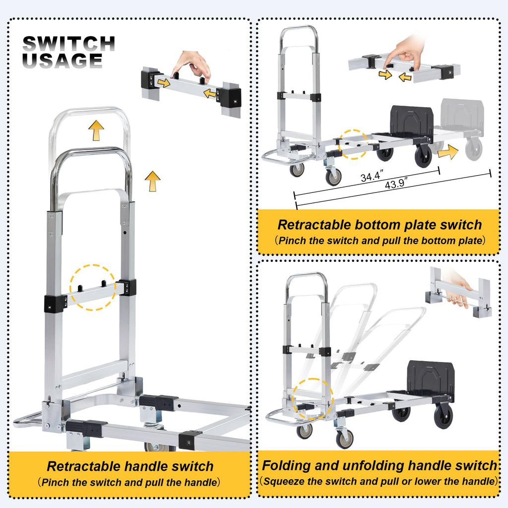 Open-Box New ZROECWT 600lbs Capacity 3-in-1 Aluminum Folding Hand Truck