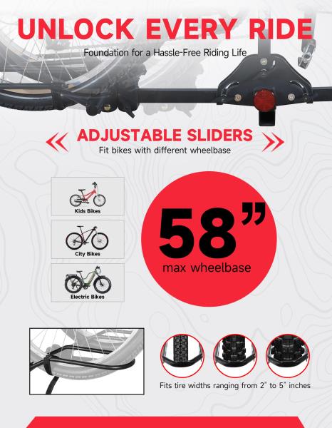 '-Bike Hitch Mount Platform Rack for 2 Inch Receiver Fits Up to 5-inch Fat Tires 200LB Capacity