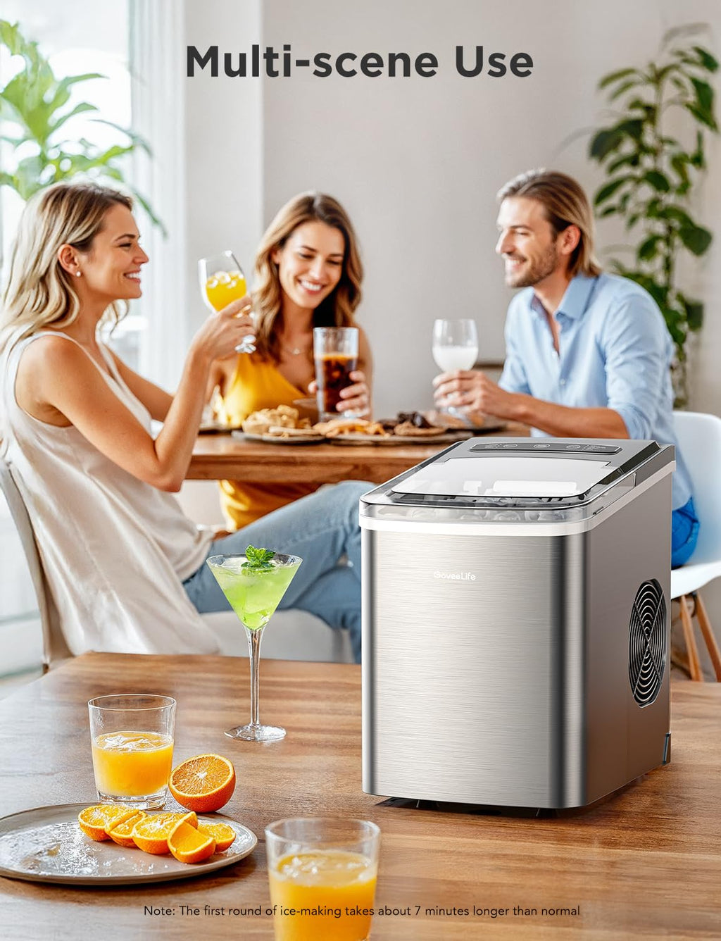 Stainless Silver Portable Countertop Ice Maker Self-Cleaning 26 lbs24 Hrs 3 Bullet Ice Sizes
