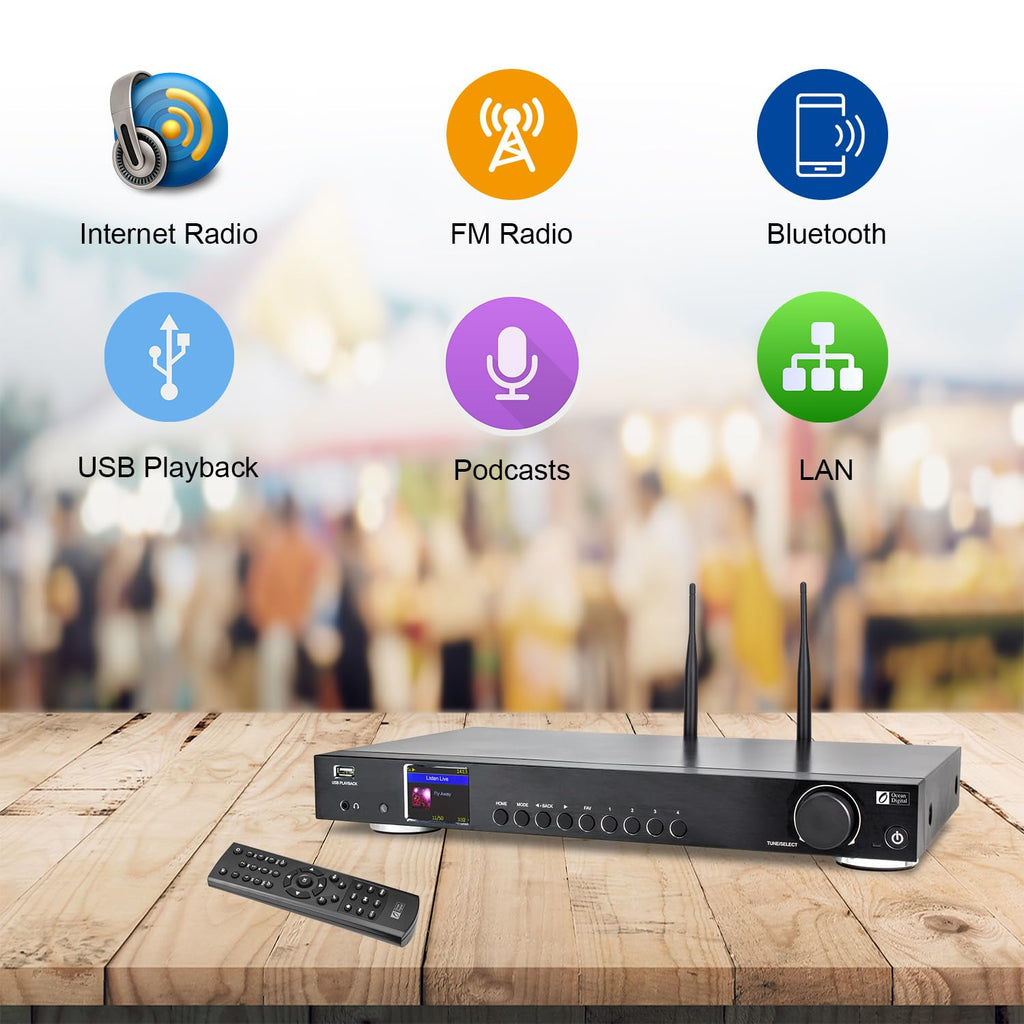 Black WR-50 Internet Radio Tuner Component with Wi-Fi Bluetooth USB  2.4 Color Display
