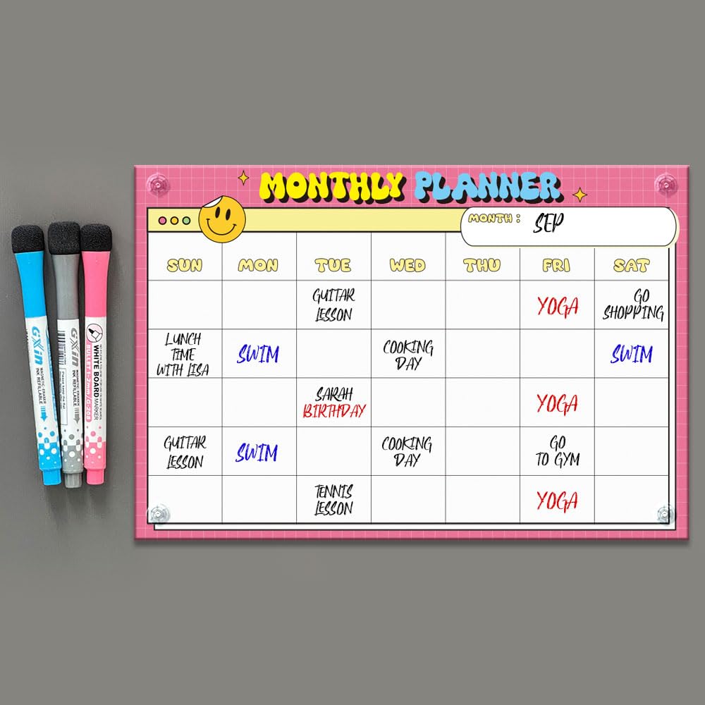 New GEEKBEAR Acrylic Dry Erase MonthlyWeekly Refrigerator Calendar w Suction Cups Retail $24.00
