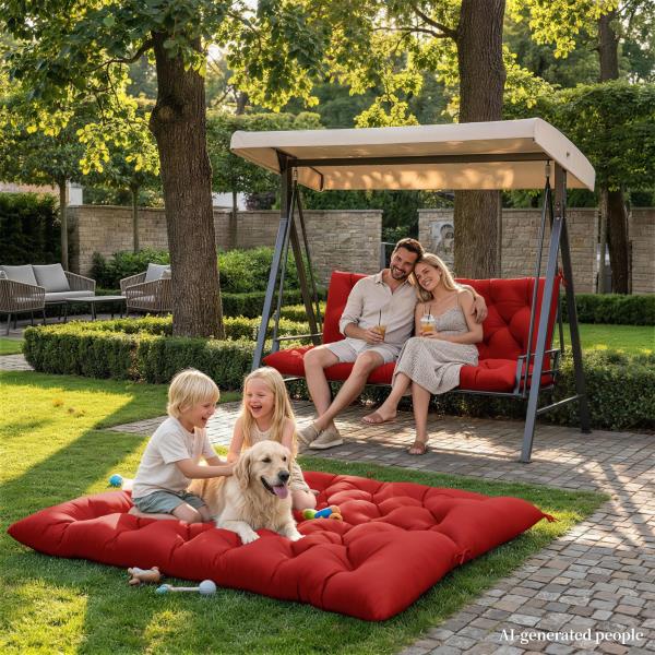 Porch Swing Cushion with Backrest Waterproof 47x40x5 in Red