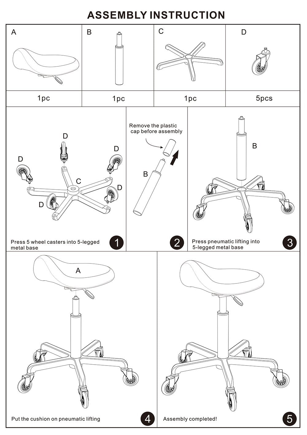As-Is New FRNIAMC Ergonomic Swivel Rolling Height Adjustable Saddle Stool - Grey Retail $109.00