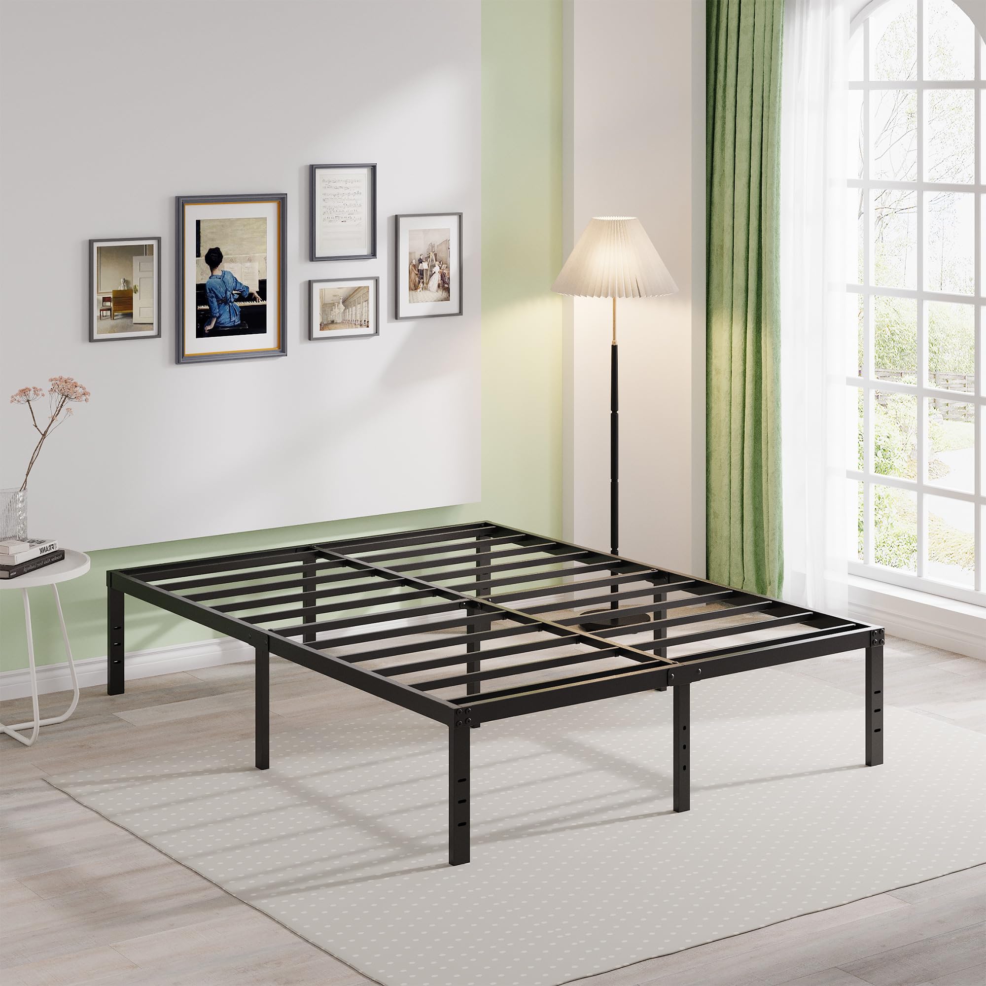 Queen 18 Inch Heavy Duty Black Metal Platform Bed Frame with Storage No Box Spring Needed