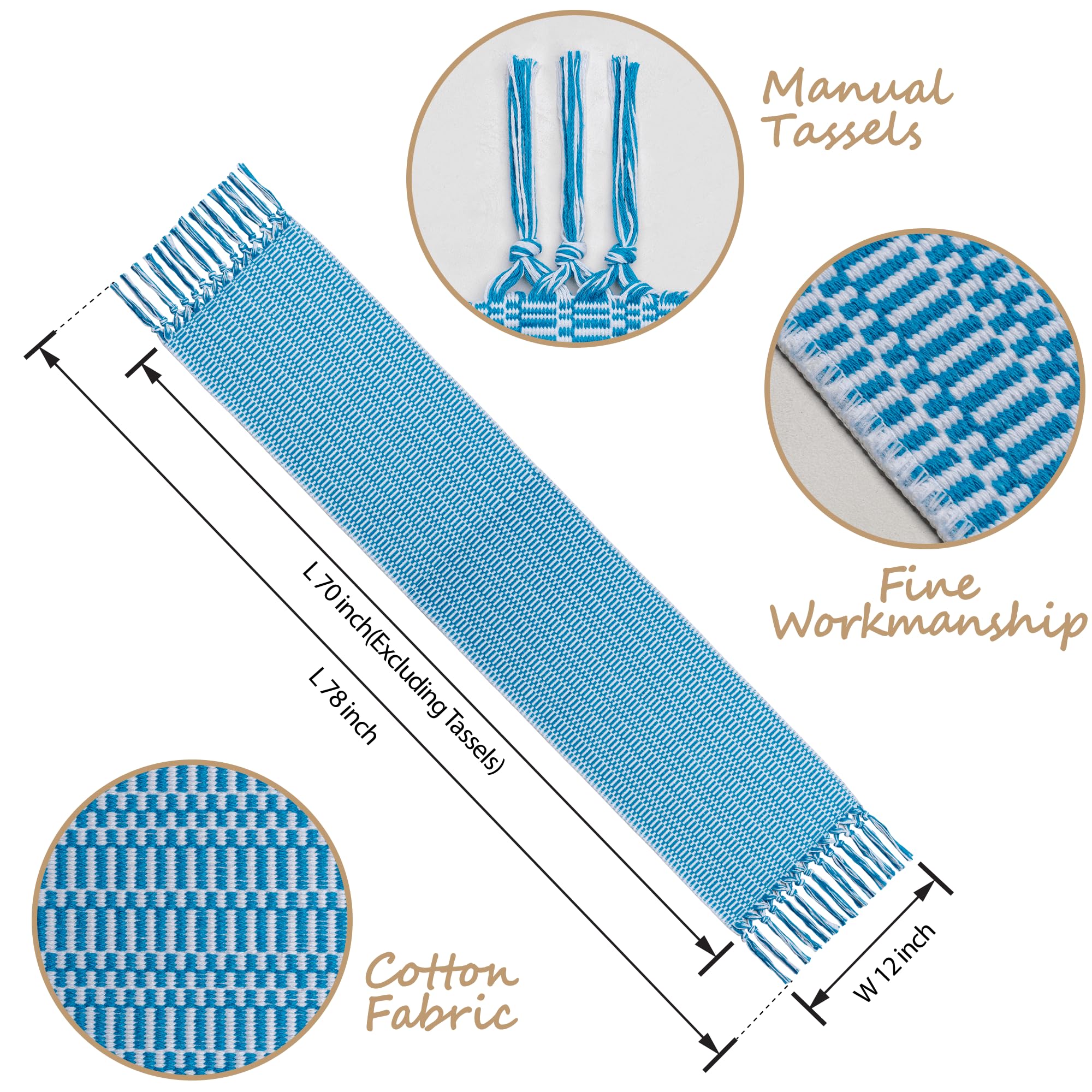 White Teal Blue Farmhouse Woven Table Runner 72 Inch Retail $29.00