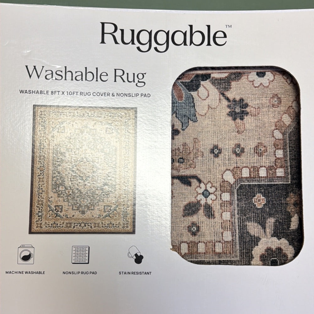 Ruggable Washable Rug Cover  Non-Slip Pad 8ft x 10ft Multi-color