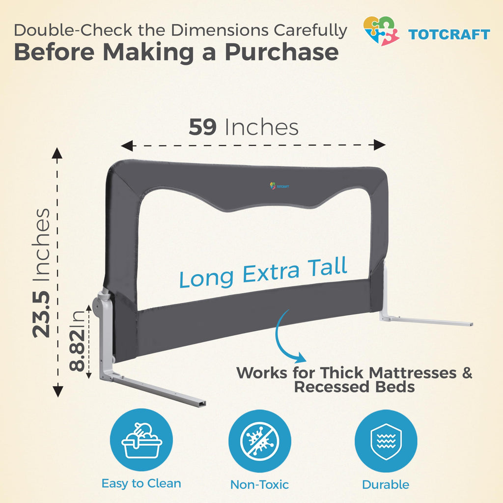  TotCraft 59x23.5 Grey Bed Safety Rail Guard for Toddlers Retail $69.00