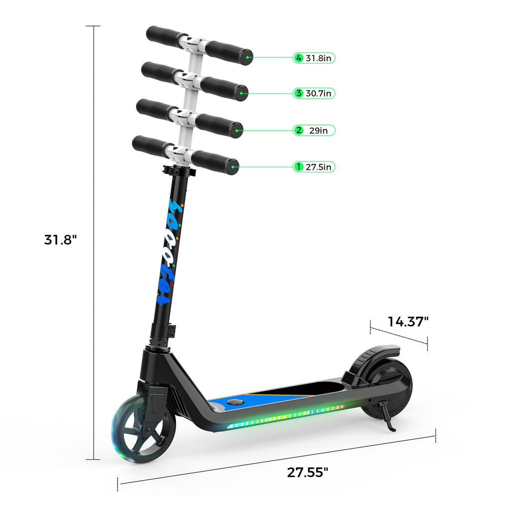 Black Electric Scooter for Kids Age 6-9 Kick-Start Adjustable SpeedHeight Flash Lights
