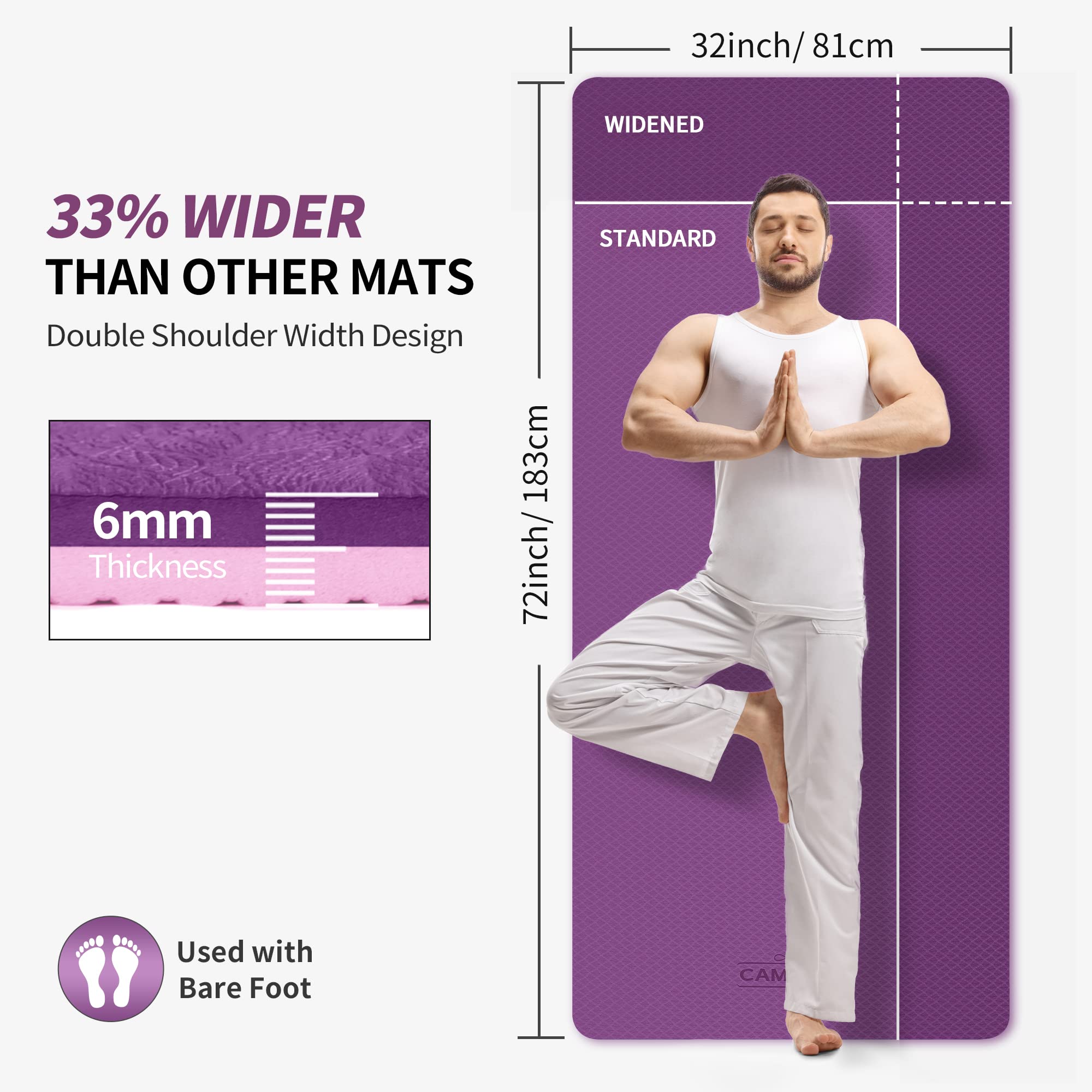 CAMBIVO Yoga Mat 72x32 6mm