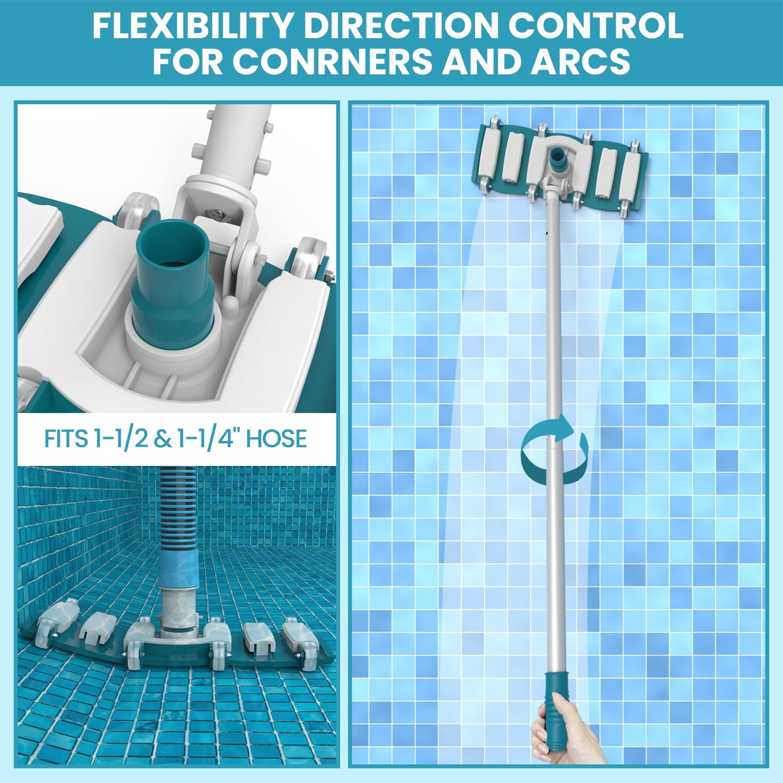5 x 30ft Swimming Pool Vacuum Hose Kit with Weighted Rotatable Head  Wheels
