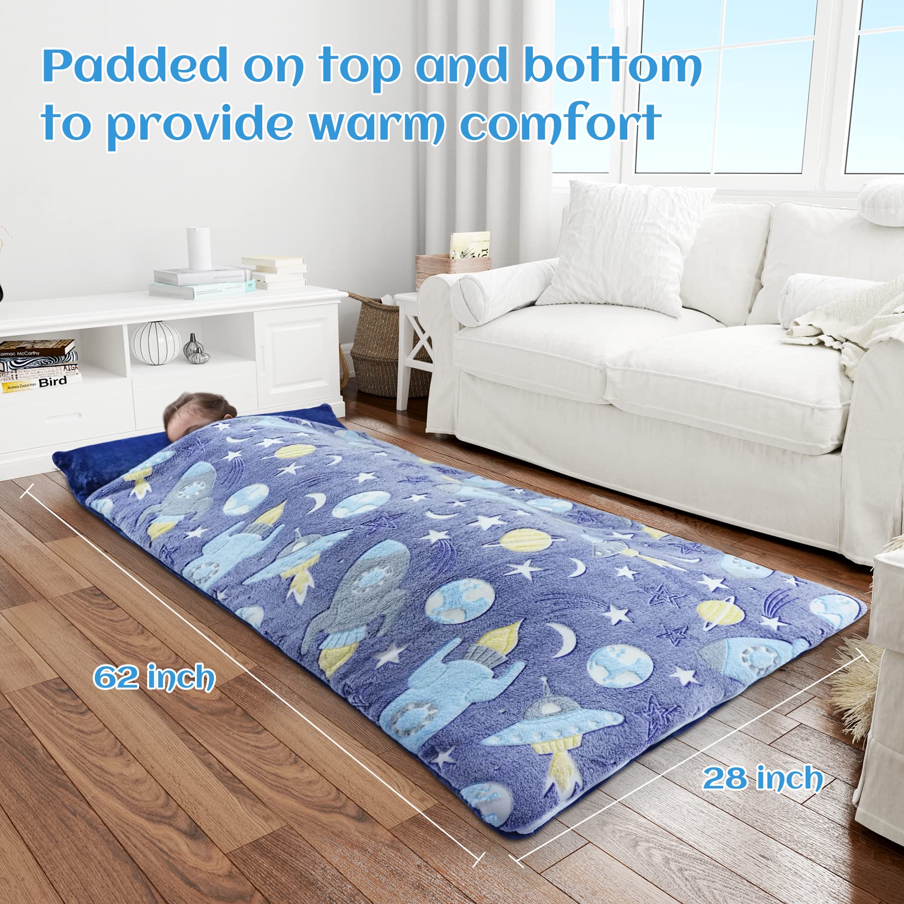Glow in the Dark Kids Slumber Bag with Pillow Blanket 62x28 Starry Sky