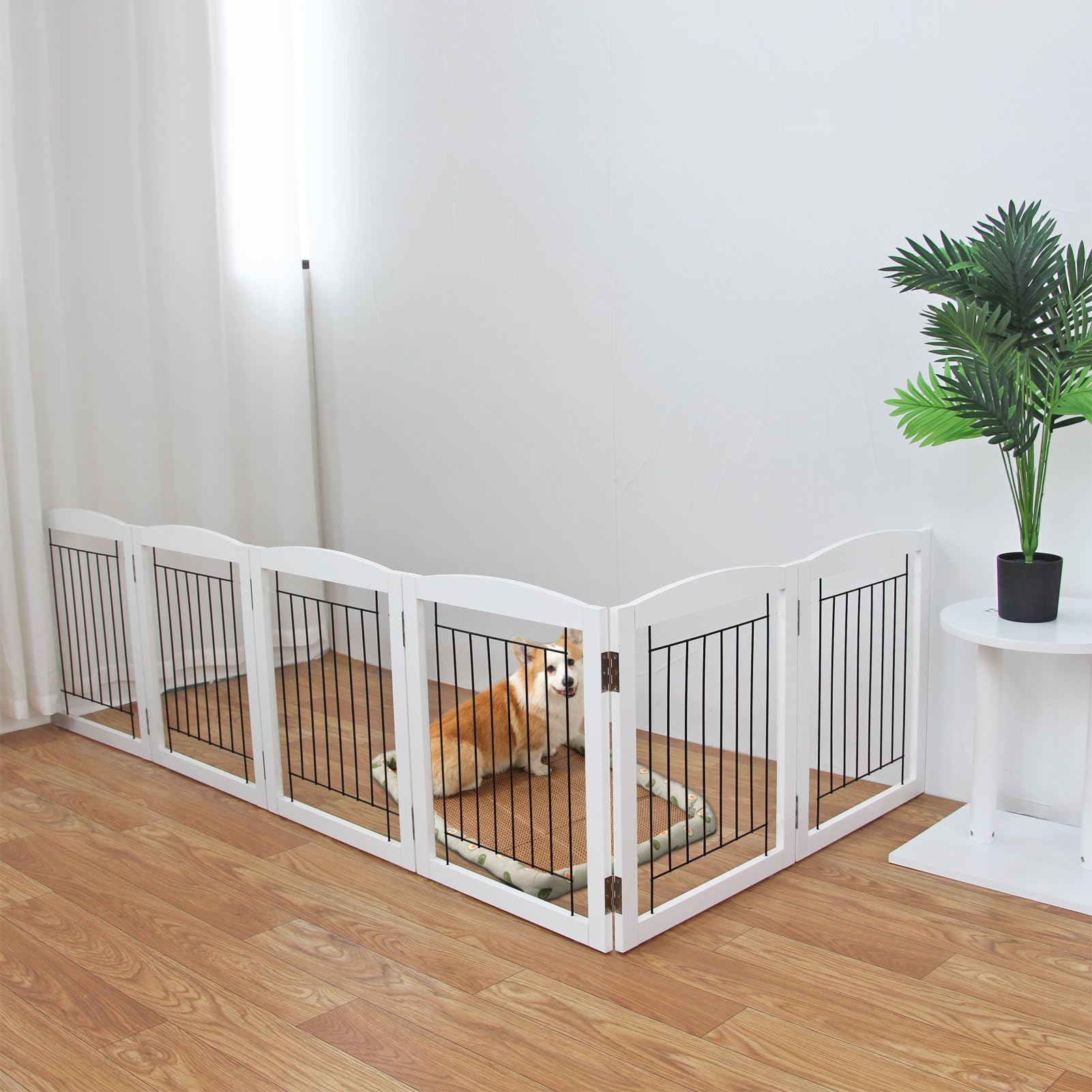 White Freestanding Foldable Wooden 3-Panel Dog Gate 24 H x 60 W