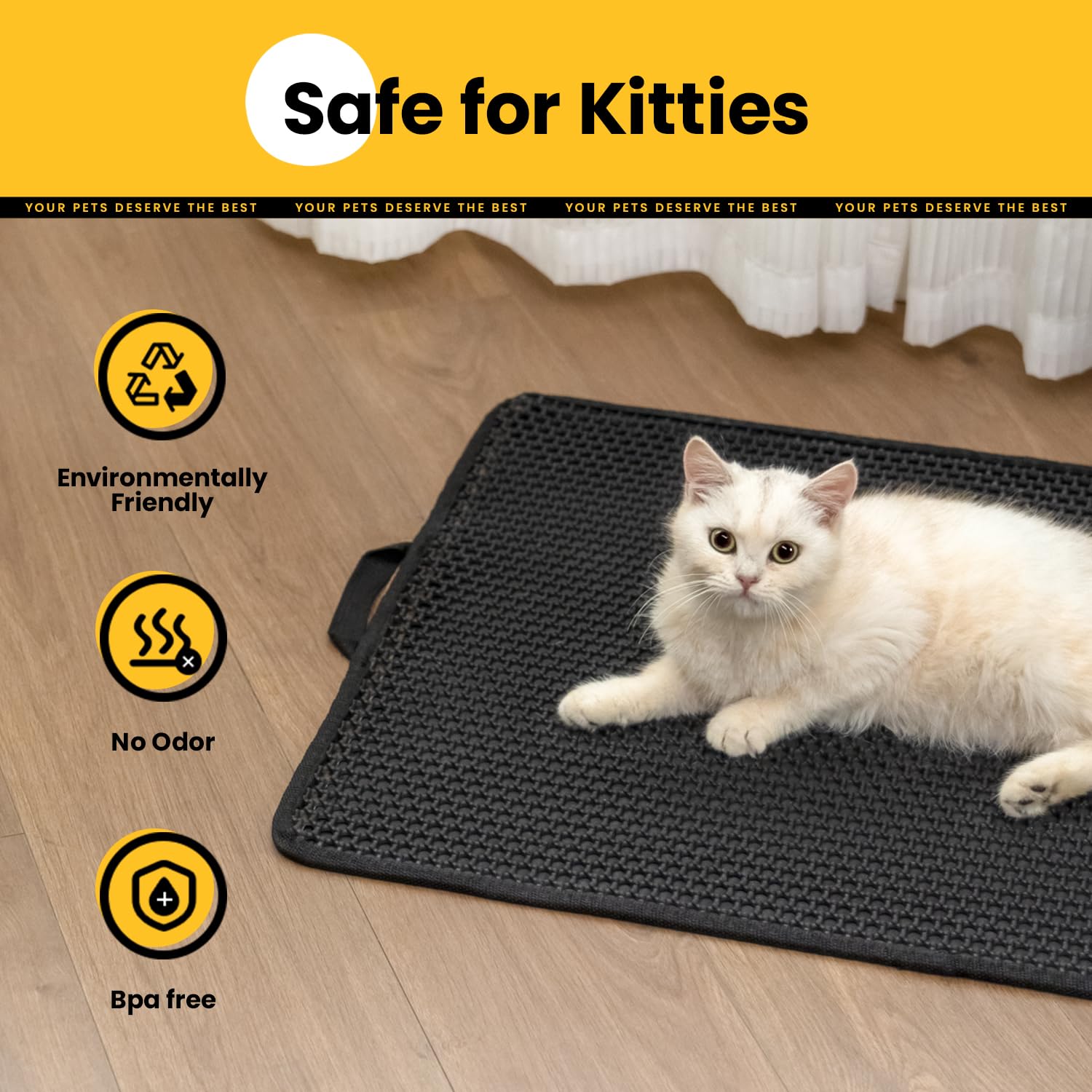Waterproof Non-Slip Cat Litter Trapping Mat 34x26 inch Black