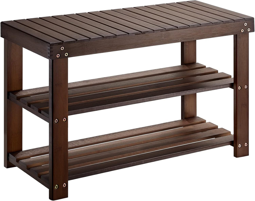 '-Tier Bamboo Shoe Rack Bench Storage Organizer for Entryway Brown