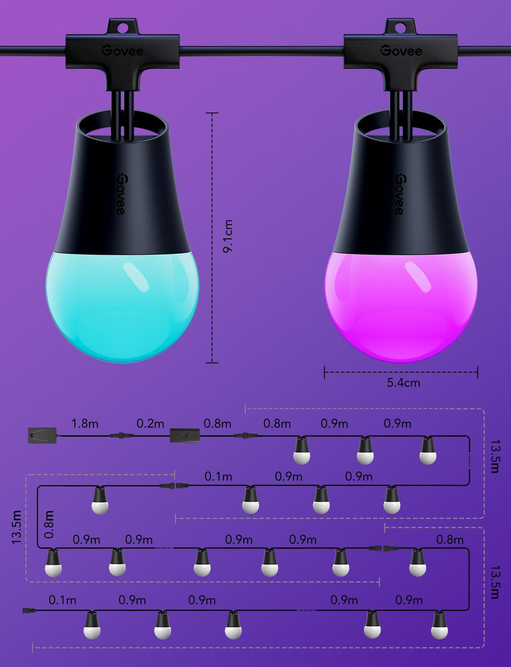 Open-Box New Govee Smart 144ft Dimmable LED RGBICW Alexa - Outdoor String Lights