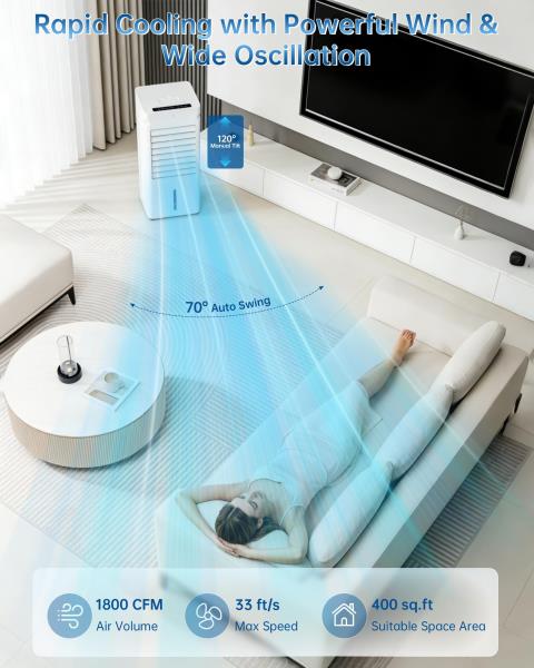 Portable Air Conditioners, Swamp Cooler Portable AC Unit for Room, Windowless Cooling Fan That Blow Cold Air w/Remote 5L Tank 12 Speeds 9H Timer, Evaporative Air Cooler for Bedroom Garage (White) Retail $92.00