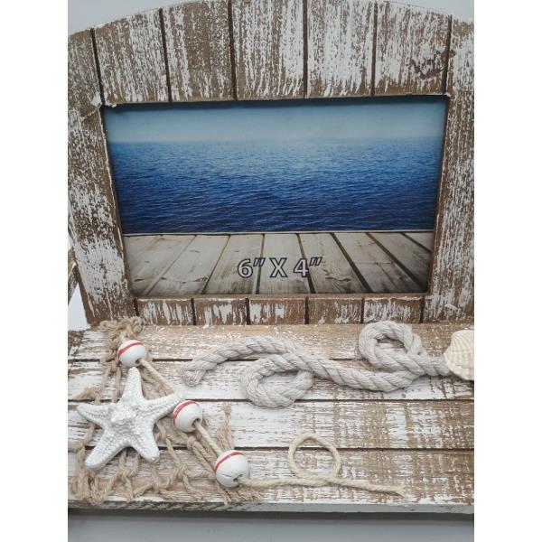 Nautical Beach Photo Frame 6 x 4 with Starfish and Rope Decor in Distressed White Retail $25.00