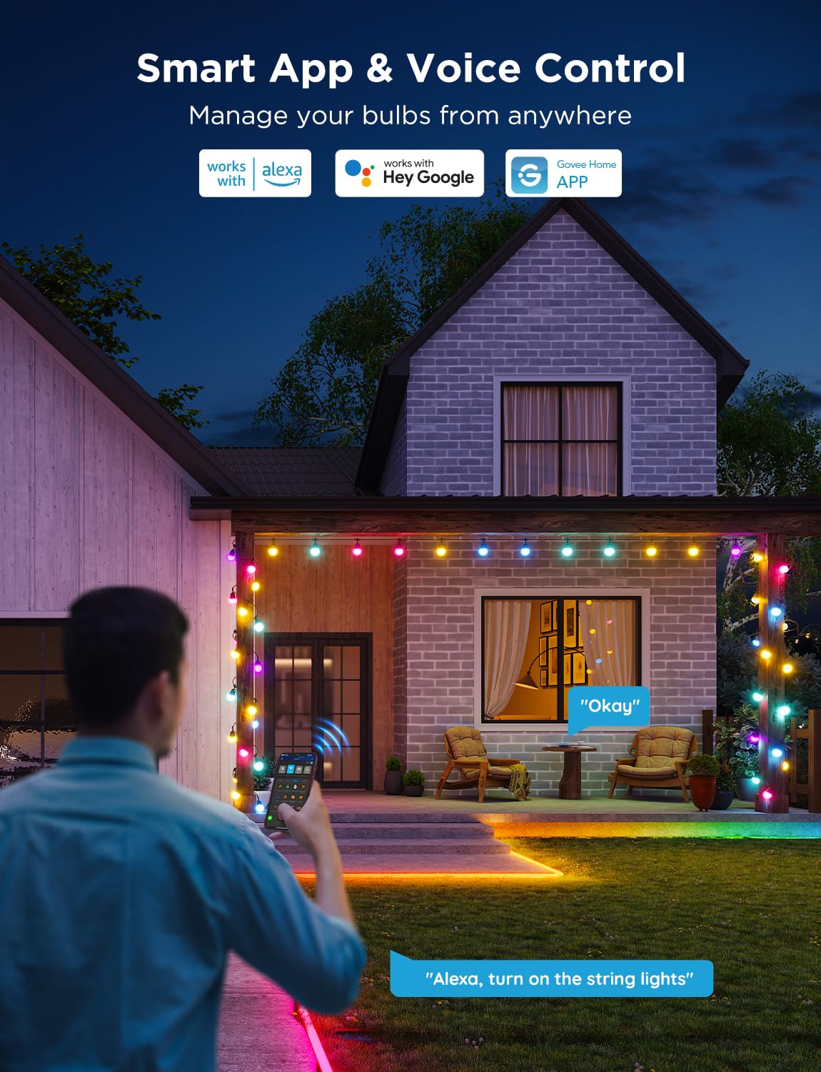 Open-Box New Govee Smart 144ft Dimmable LED RGBICW Alexa - Outdoor String Lights