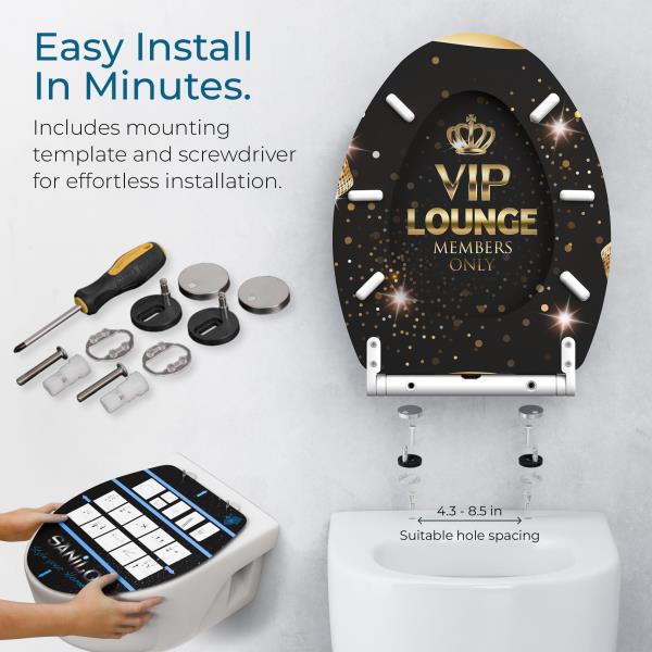 Sanilo Wooden Toilet Seat with Quick Release & Soft Close [ELONGATED] Decorative & Slow Close Molded Wood Seat - With One Click for Easy Installation & Cleaning - With Adjustable Fit (VIP-Lounge) Retail $59.00