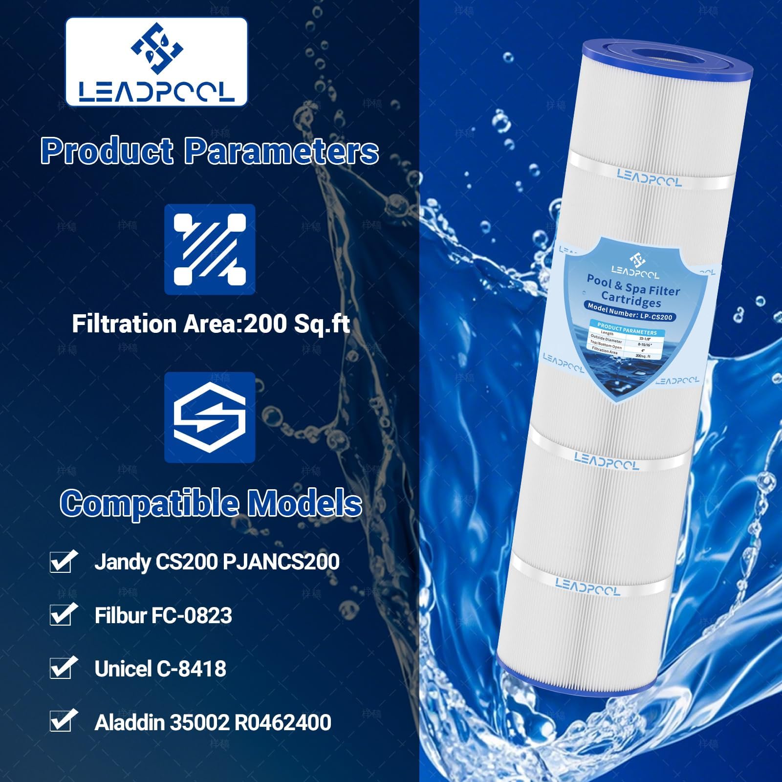 New Leadpool Jandy CS200 Replacement Filter Cartridge - 200 Sq. Ft.