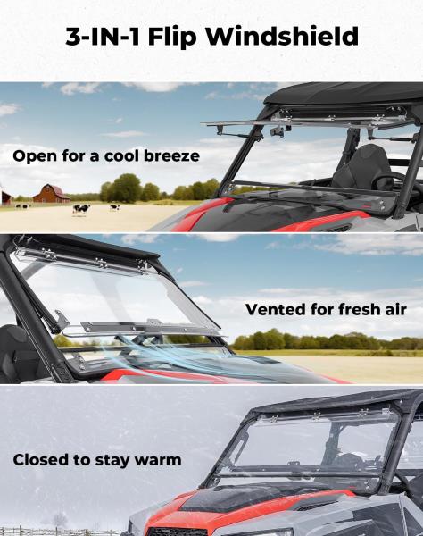 -IN-1 Front Flip Windshield for Polaris General 10004 1000XP 1000XP 4 1000