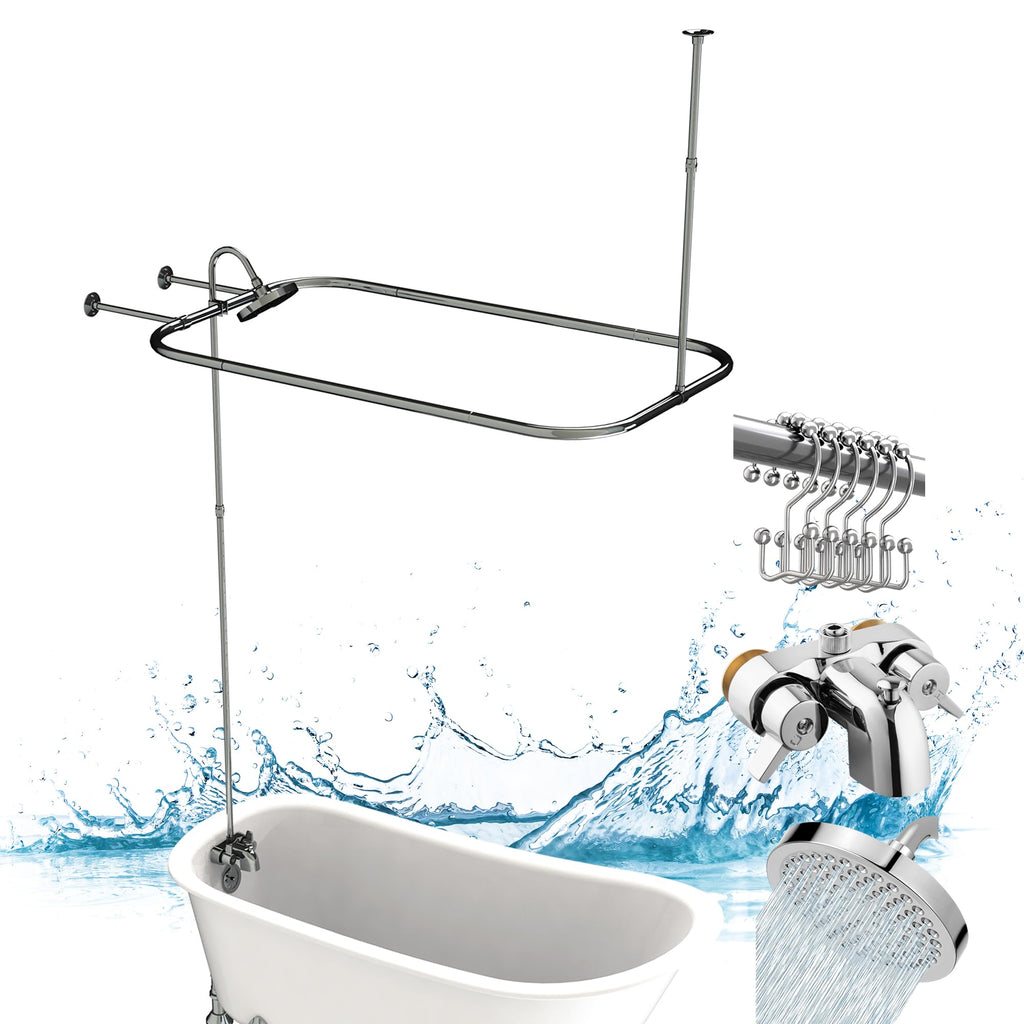 Clawfoot Tub Add-On Shower Kit with Faucet  48x27in Rectangular Rod - Chrome Plated