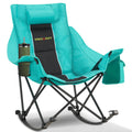 Oversized Folding Rocking Camping Chair w Headrest  Cup Holder 300lbs Blackgreen
