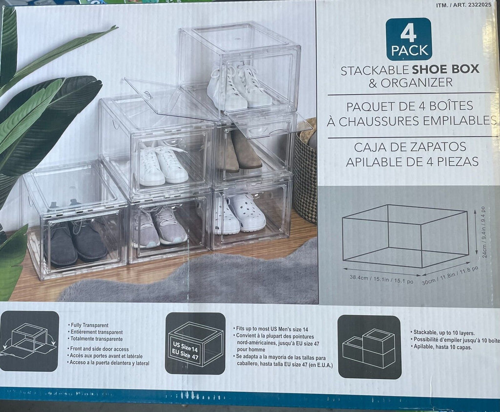 HUIZHOU Clear Stackable Shoe Box 4-Pack