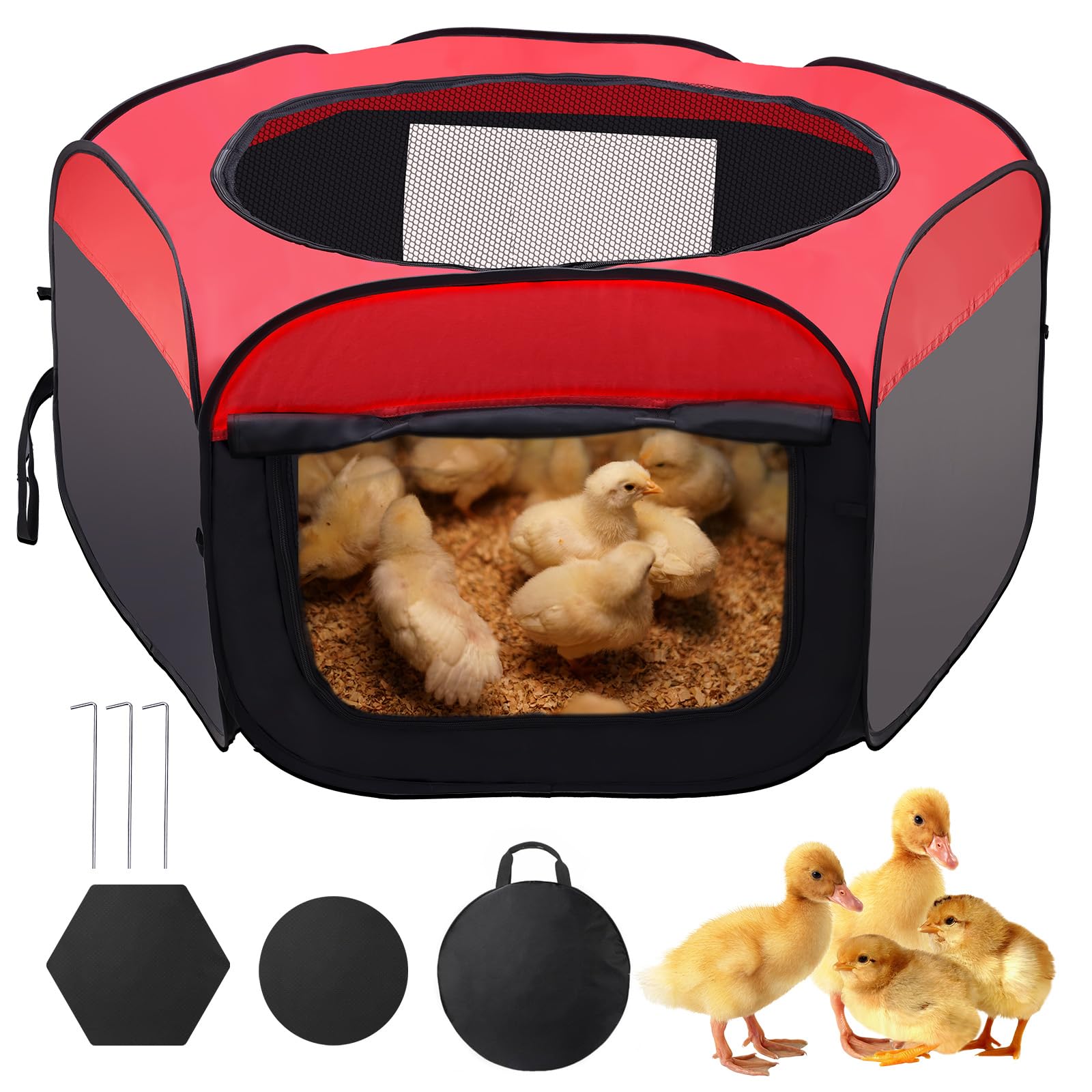 Foldable Portable Pet Brooder Box Playpen Black-Red Oxford Fabric