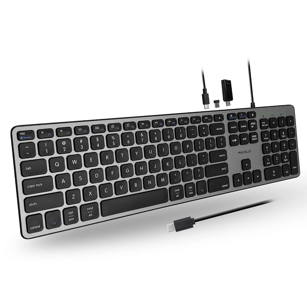 Open-Box New Macally Wired USB C Keyboard with 3 USB Ports for MacPC - Computer Keyboard Retail $69.00