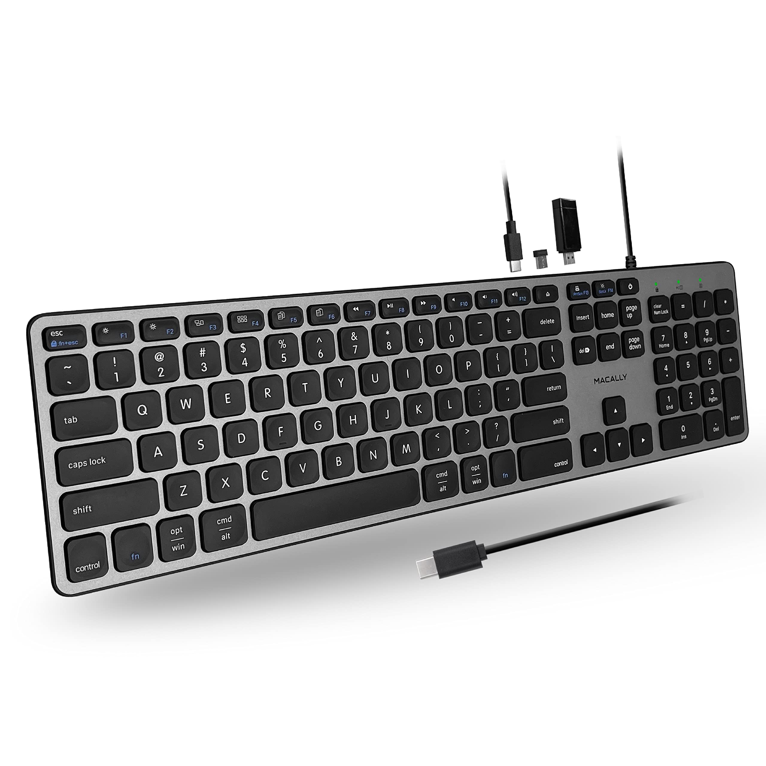 Open-Box New Macally Wired USB C Keyboard with 3 USB Ports for MacPC - Computer Keyboard Retail $69.00