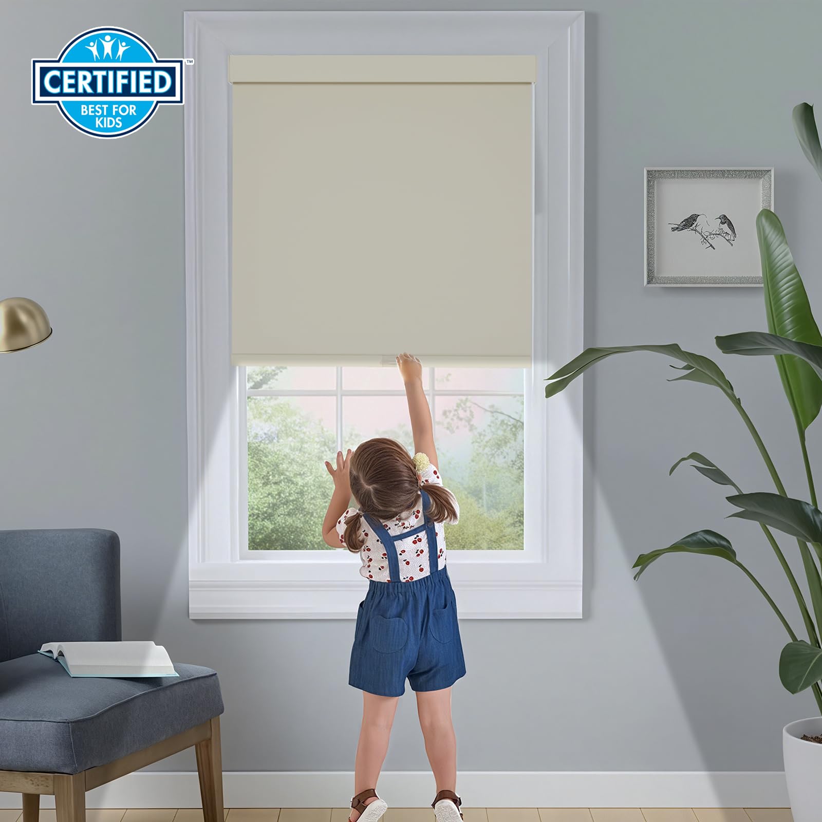 Beige Cordless Blackout Roller Shades 34.5W x 64H with Valance Thermal Insulated Free-Stop Retail $54.00