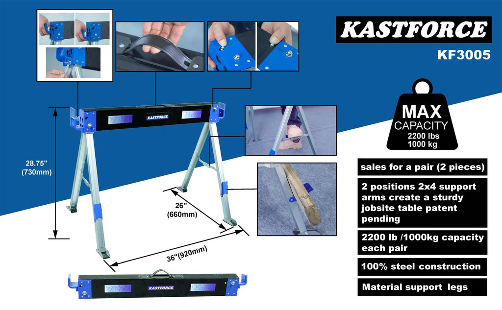 Heavy Duty Folding Sawhorse 2200 lb Capacity Twin Pack Blue KF3005