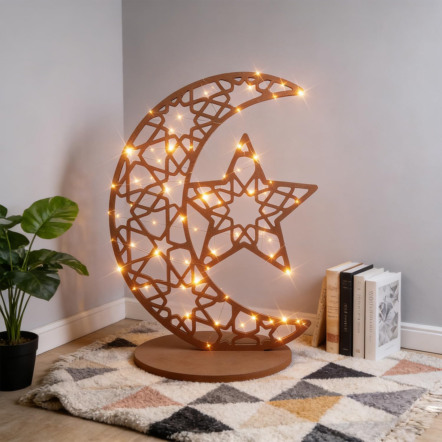 Open-Box New Eforcase JZ-T-Z01408A 28 Light-up Wooden Moon Star Eid Table Decor