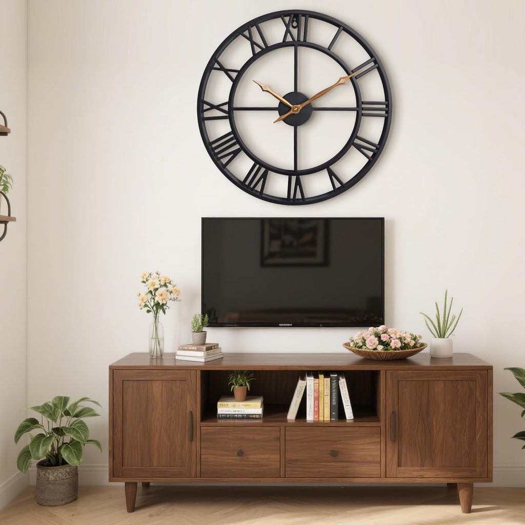 Black 18.5 Inch Metal Quiet Wall Clock with Roman Numerals