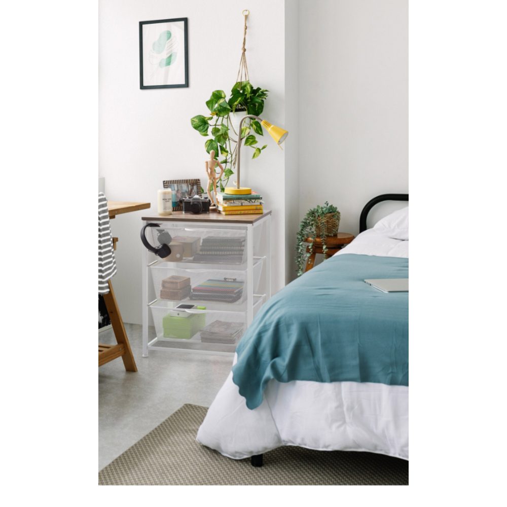 -Tier Rolling Storage Cart White with Wooden Top
