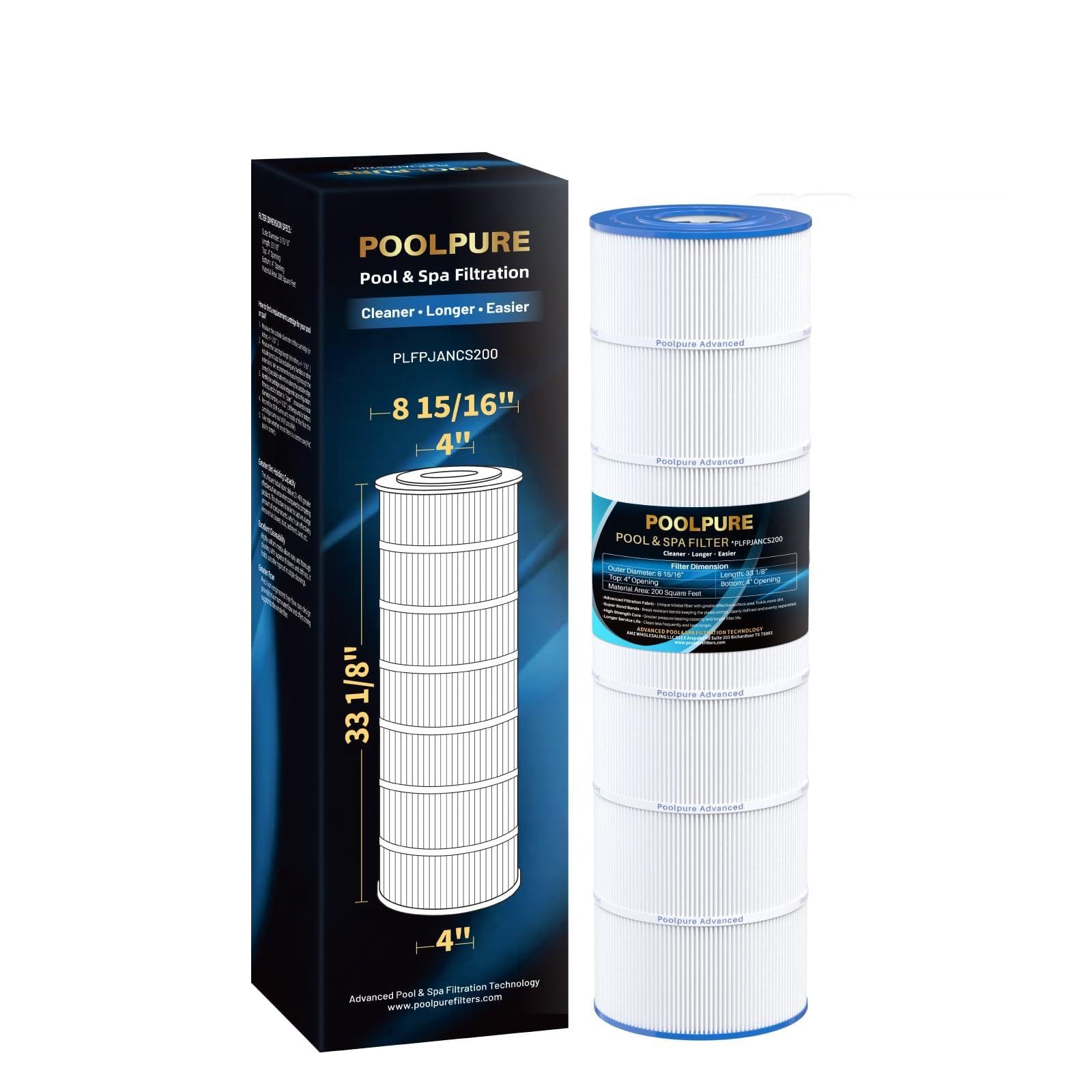 POOLPURE PLFPJANCS200 Pool Filter Replaces Jandy CS200, PJANCS200, Ultral-B9, R0462400, Unicel C-8418, Filbur FC-0823, Aladdin 35002, 200 Sq.ft Filter Cartridge 1 Pack Retail $114.00