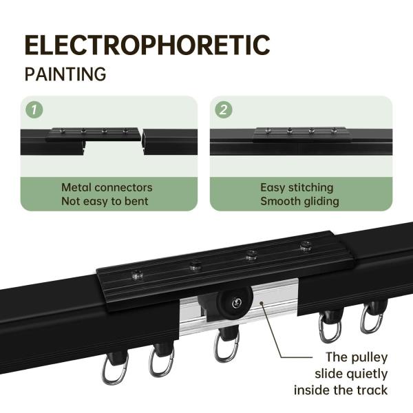Ceiling Curtain Tracks 15FT Wall Mount Sliding Door Curtain Rails Room Divider Track with Hooks Black