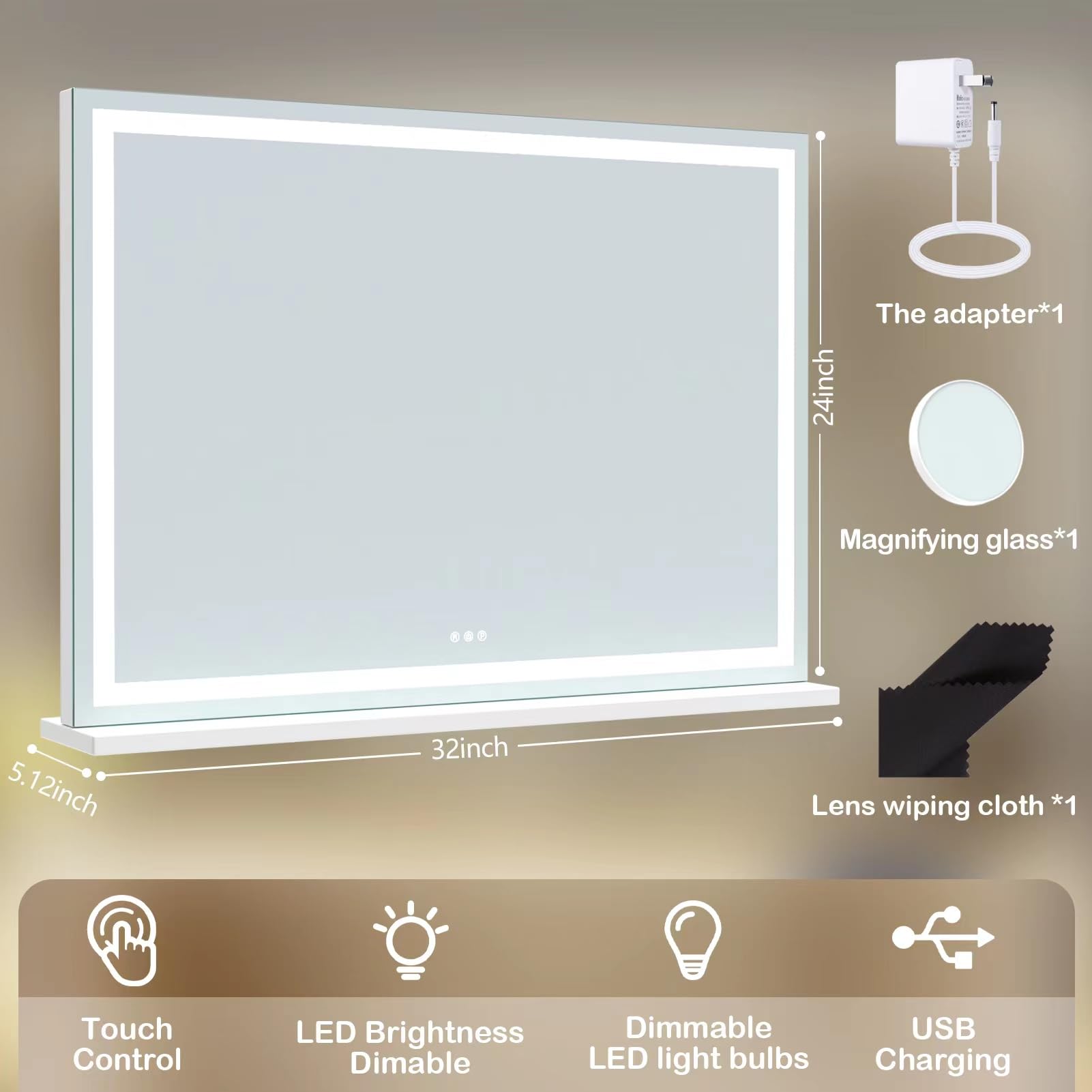 x 24 LED Makeup Vanity Mirror with 10X Magnification USB Charging Port and Dimmable 3 Modes Retail $88.00