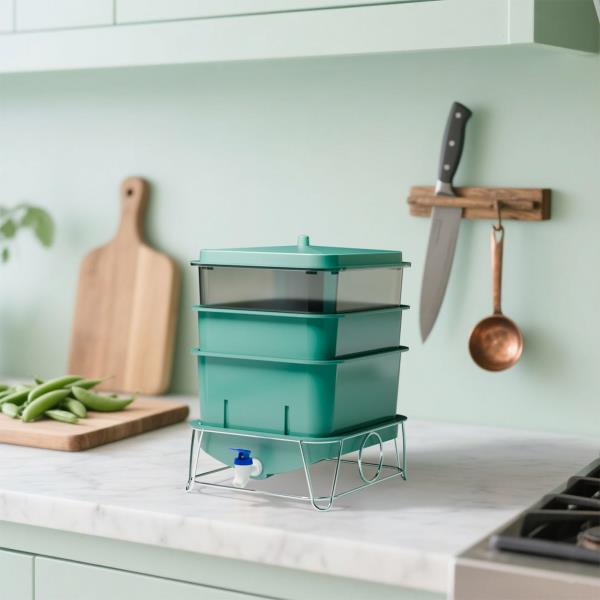 4-Tray 15L Worm Compost Bin for Kitchen Food Waste Green