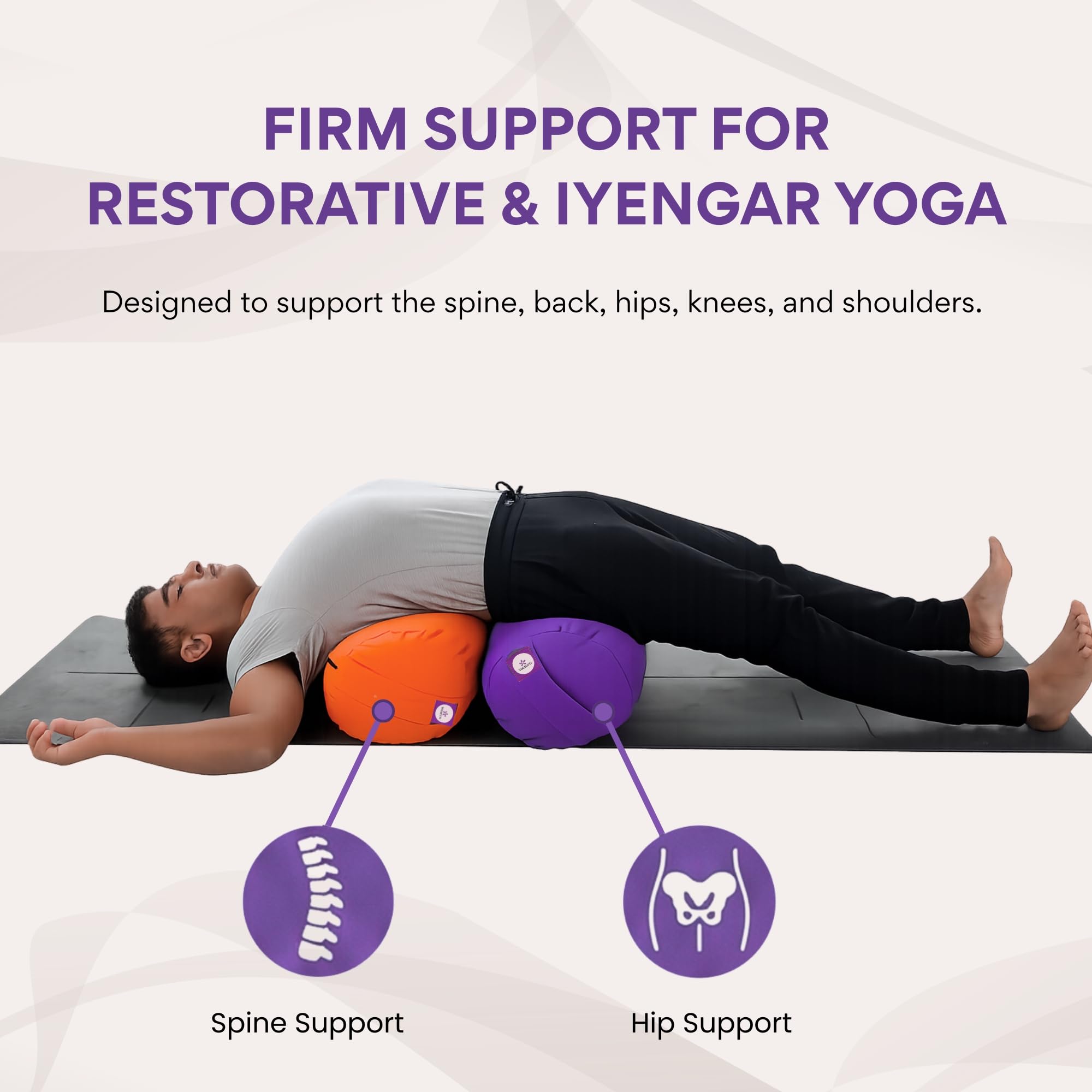 Purple Cylindrical Yoga Bolster with Washable Cotton Cover