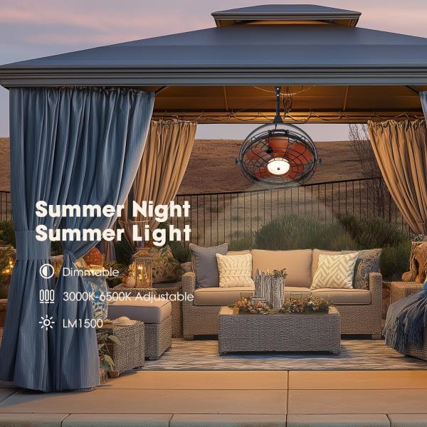 Waterproof Outdoor Ceiling Fan with Light 6-Speed  3 CCT LED Caged Smart Fan