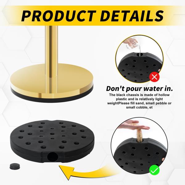PCS Stanchion Post Crowd Control Barriers with 5 ft Red Velvet Rope Stainless Steel Gold