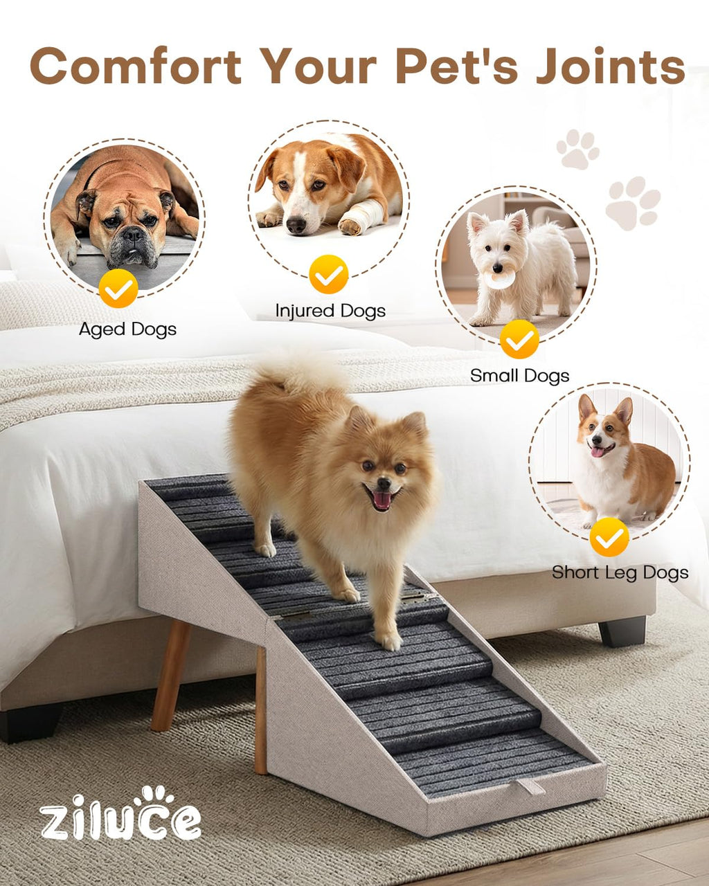 Open-Box New Ziluce 2-in-1 Foldable Dog RampPet Steps 21.06 High No-Slip Surface - Apricot.