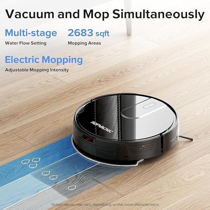 Robot Vacuum Mop Combo 5200Pa Suction Self-Charging Obstacle Avoidance Black